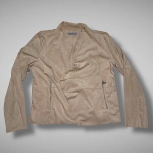 Bagatelle‎ Beige Faux Leather Suede Open Front Moto Waterfall Jacket Medium